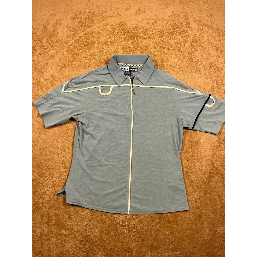 Jamie Sadock Men's Golf Polo Shirt Size M Short Sleeve Zip Neck Green Yellow